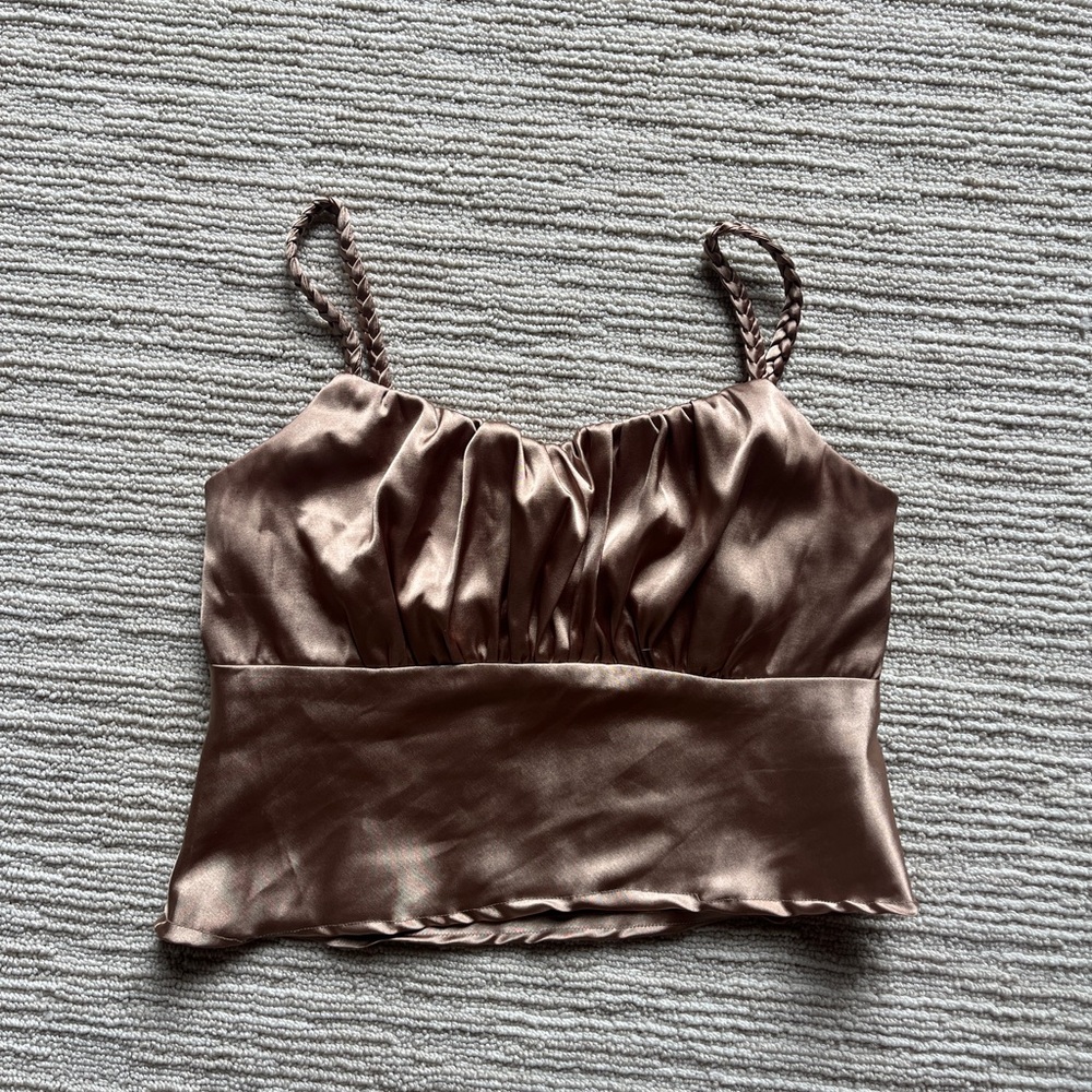 Gold satin ruched crop tank